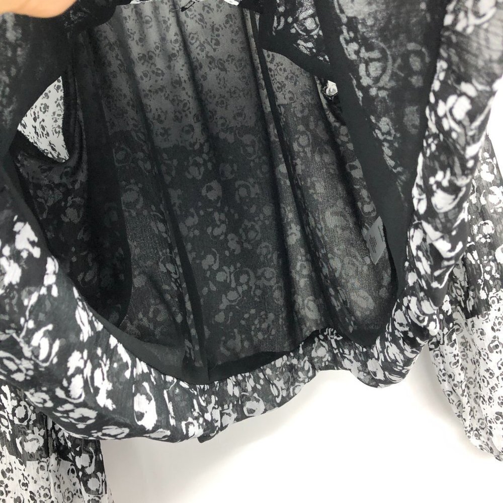 Joie Floral Print Caillie long sleeve Top Black White balloon sleeve Blouse M - Picture 7 of 15